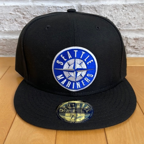 NEW ERA 59FIFTY SEATTLE MARINERS WOOL FITTED BASEBALL HAT CAP SIZE 7 1/8 GREY UV